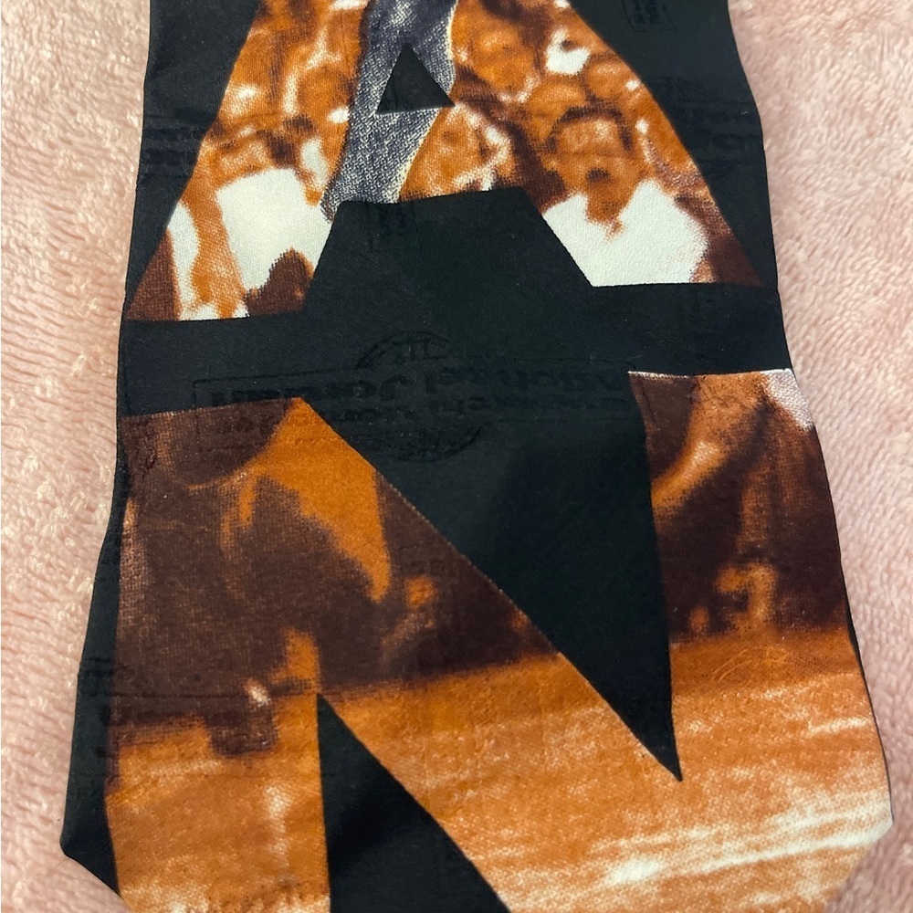 Vintage Sports-Themed Tie in Black and Brown - Picture 2 of 9